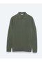 Khaki Polo Neck Jacquard Wool Blend Knit Sweater - 6