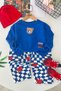 Bear Vibe Printed Checkered Boys' 2-Piece Set - Blue