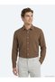 Light Brown Plain Regular Fit Long Woven Casual 100% Cotton Shirt