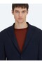 Navy Blue Striped Modern Fit Knitted Suit - 4