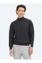 Anthracite Half Turtleneck Plain Knit Wool Blended Sweater