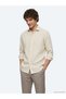 Beige Regular Fit Long Woven Casual Cotton Blend Shirt