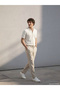 Beige Striped Woven Jogging Fit Casual Linen Blend Trousers - 2