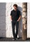 Black Straight Slim Fit Denim Cotton Blend Trousers - 2