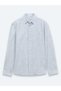 Light Navy Blue Plain Regular Fit Long Woven Casual Cotton Blend Shirt - 6