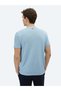 Blue Plain Crew Neck Cotton Blend T-Shirt - 6