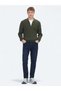 Khaki Polo Neck Jacquard Wool Blend Knit Sweater - 2