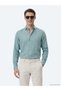 Nil Green Plain Regular Fit Long Woven Casual Cotton Blend Shirt