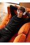 Black Crew Neck Plain Knit Sweater - 2