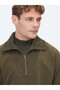 Khaki High Collar Striped Sweatshirt - 4