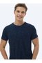 Navy Blue Jacquard Crew Neck Cotton Blended T-Shirt - 5