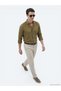 Khaki Plain Regular Fit Long Woven Casual Cotton Blend Shirt - 3