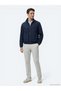 Navy Blue Relaxed Fit High Collar Woven Coat - 2