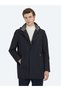 Navy Blue Hooded Casual Woven Coat