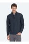 Navy Blue High Collar Striped Sweatshirt