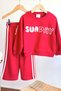 Boy's Ecru Slogan Printed 3 Thread Fabric Cotton Tracksuit Set - 3