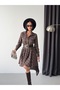 Women's Plaid Patterned Buttoned Leather Belted Mini Dress - 7