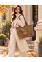 Alya Women's Suede Embroidered Tote Bag Large Size Zippered Shoulder Bag 43X30 cm