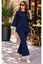 Women's Twill Spanish-Style Pants with Sequin Detail Polo Neck Top and Bottom Set