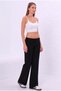 Black Fold-Waist Elastic Flare Spanish Leg Pants, Waist-Folded Leggings