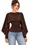 White Women's Blouse with an Elegant Cape Detail, Drawstring Waist Design, and Stylish Silhouette; an Ideal Choice for Everyday Outfits and Special Events. - 2