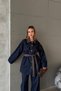Brown Collared Jacket with Belt - Elastic Waist Pants Denim Premium Suit