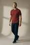 Men's Trendy Striped Claret Red Polo Collar Knitwear T-Shirt - 4