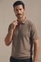 Men's Comfort Short Sleeve Brown Knitwear Polo Neck T-Shirt