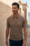 Men's Comfort Short Sleeve Brown Knitwear Polo Neck T-Shirt - 8