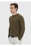 Khaki Crew Neck Plain Knit Sweater - 3