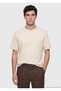 Beige Plain Cotton Blend T-Shirt