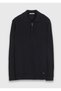 Navy Blue Polo Neck Plain Knit Wool Blended Sweater - 7