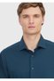Petrol Blue Regular Fit Long Casual Cotton Blend Shirt - 4