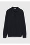 Navy Blue Polo Neck Plain Knit Wool Blended Sweater - 7