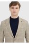 Beige Checkered Shirt Shoulder Slim Fit Wool Blend Jacket - 4