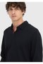 Black Polo Collar Plain Sweatshirt - 3