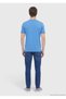 Blue Plain Crew Neck Cotton Blend T-Shirt - 6