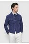 Blue Plain Regular Fit Leather Jacket - 2