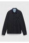 Navy Blue Polo Collar Plain Sweatshirt - 8
