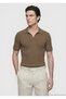 Khaki Polo Collar Striped Silk Blend Knitwear - 2