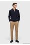 Navy Blue Polo Neck Plain Knit Wool Blended Sweater - 3