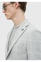 Light Gray Checkered Shirt Shoulder Slim Fit Wool Blended Jacket - 5