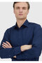 Navy Blue Plain Slim Fit Long Woven Classic 100% Cotton Shirt - 3