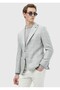 Light Gray Checkered Shirt Shoulder Slim Fit Wool Blended Jacket