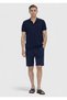 Navy Blue Polo Collar Plain Knitted Knitwear - 2