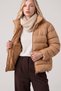 Women's Camel Sheepskin Waterproof Stand Collar Puffer Coat