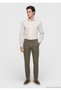 Khaki Plain Weave Straight Fit Casual Cotton Blend Trousers