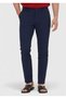 Navy Blue Plain Woven Jogging Fit Casual Trousers - 2