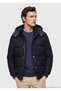 Navy Blue Regular Fit Hooded Woven Coat - 3