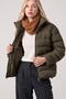 Women's Khaki Fur Lined Waterproof Stand Collar Puffer Coat